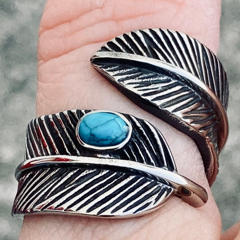 Sanity Jewelry Skull Ring Feather & Turquoise Ring - Sizes 5-12 - R141