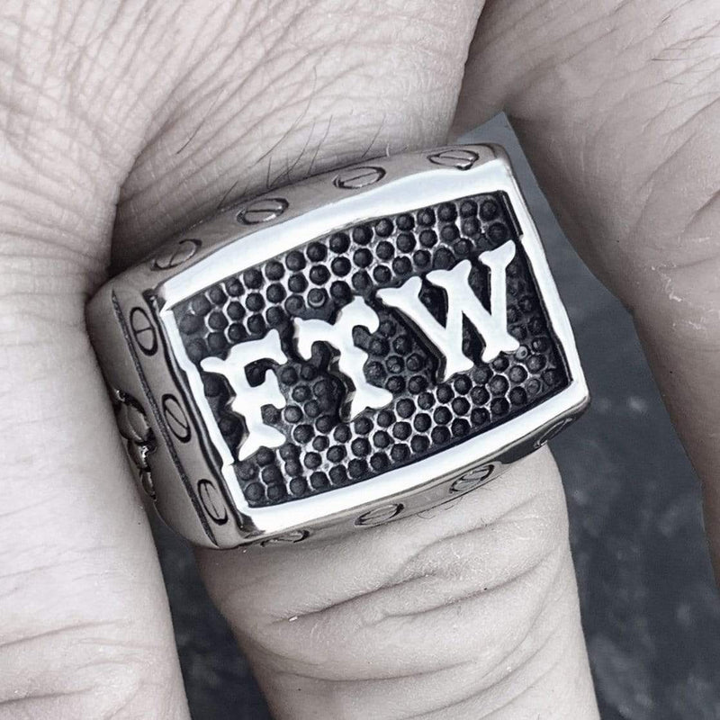 FTW & Middle Finger Ring with Screws - Sizes 8-16 - R133 Skull Ring Biker Jewelry Skull Jewelry Sanity Jewelry Stainless Steel jewelry