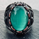 Sanity Jewelry Skull Ring "Green Stone" - Scrollwork - Sizes 10-17 - R187