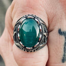Sanity Jewelry Skull Ring "Green Stone" - Scrollwork - Sizes 10-17 - R187