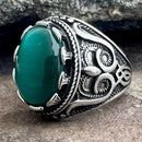 Sanity Jewelry Skull Ring "Green Stone" - Scrollwork - Sizes 10-17 - R187