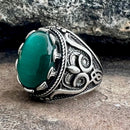 Sanity Jewelry Skull Ring "Green Stone" - Scrollwork - Sizes 10-17 - R187