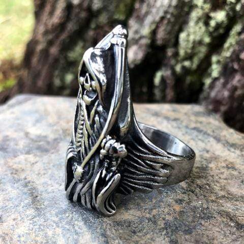 Grim Reaper with Scythe Ring - Sizes 8-16 - R36 Skull Ring Biker Jewelry Skull Jewelry Sanity Jewelry Stainless Steel jewelry