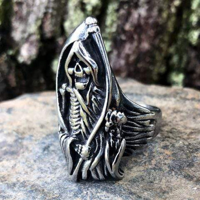 Skull Vines Grim Reaper Gothic Biker Ring – Men's Silver Zinc Alloy