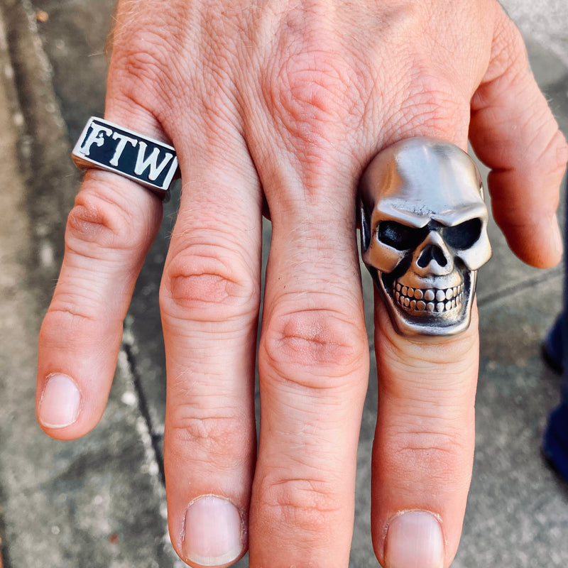 Sanity Jewelry Skull Ring Jimmy - XL - Skull Ring - Brushed Stainless Steel - Sizes 10-18 - R183