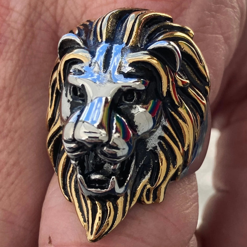 Sanity Jewelry Skull Ring Lion Ring - "Leo the Golden" - Sizes 5-17 - R40