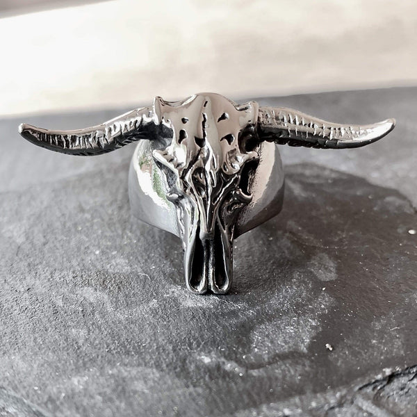 Skull Ring Longhorn Skull Ring Biker Jewelry Sanity Jewelry