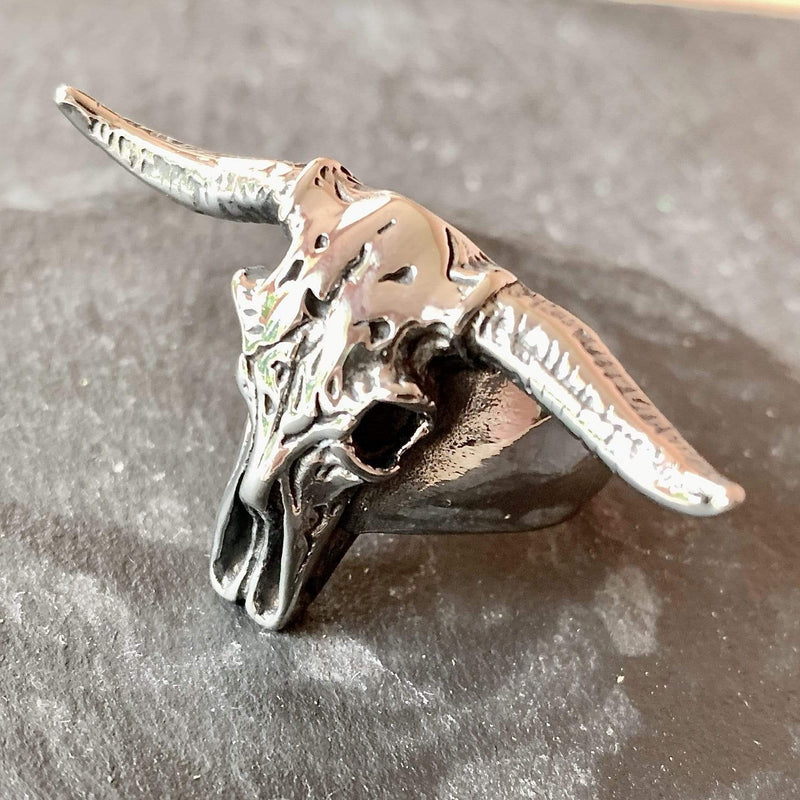 Longhorn Skull Ring - Sizes 9-12 - R135 Skull Ring Biker Jewelry Skull Jewelry Sanity Jewelry Stainless Steel jewelry