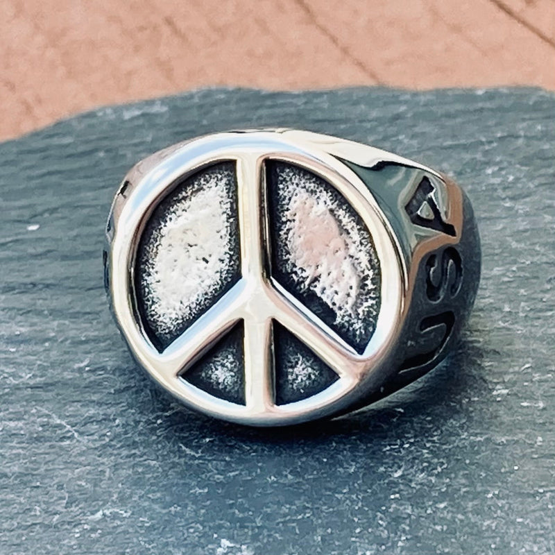 Sanity Jewelry Skull Ring Peace Sign - Silver - Sizes 6-15  - R140