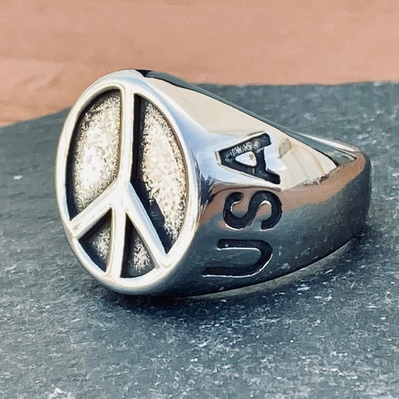 Sanity Jewelry Skull Ring Peace Sign - Silver - Sizes 6-15  - R140