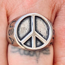 Sanity Jewelry Skull Ring Peace Sign - Silver - Sizes 6-15  - R140