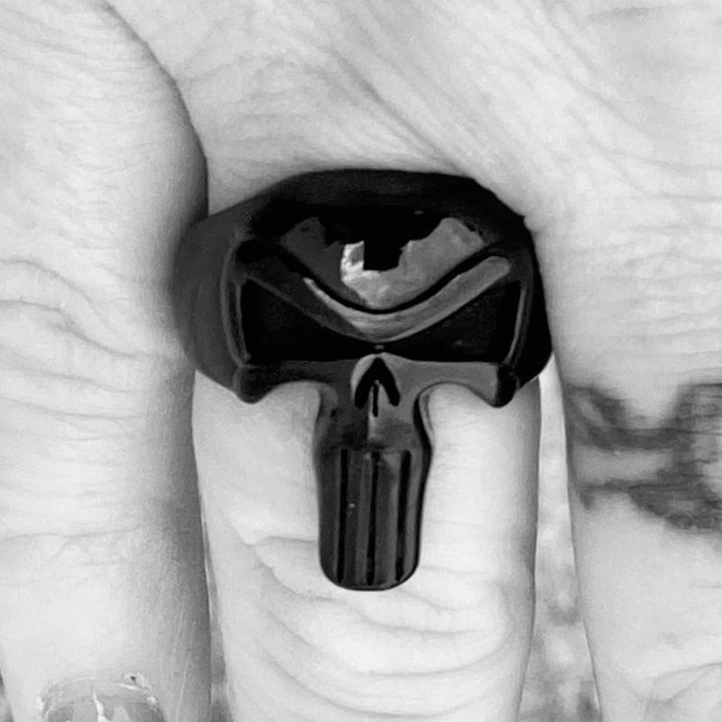 Sanity Jewelry Skull Ring Punisher Ring - Black - Sizes 7-16 - R155
