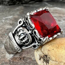Sanity Jewelry Skull Ring "Red Stone" Crown Ring - Red Stone - Sizes 5-16 - R55