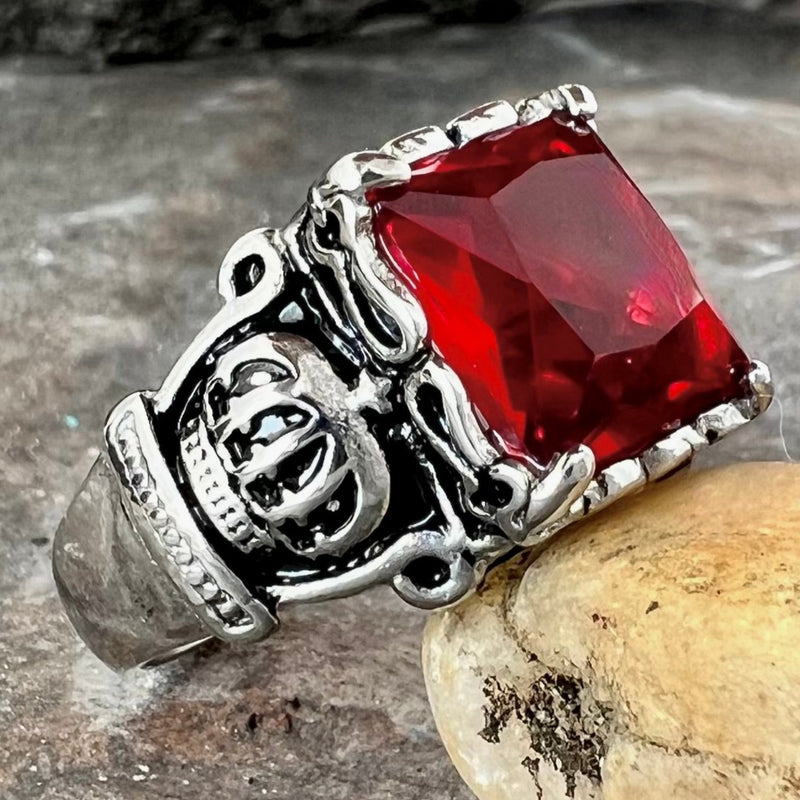 Sanity Jewelry Skull Ring "Red Stone" Crown Ring - Red Stone - Sizes 5-16 - R55