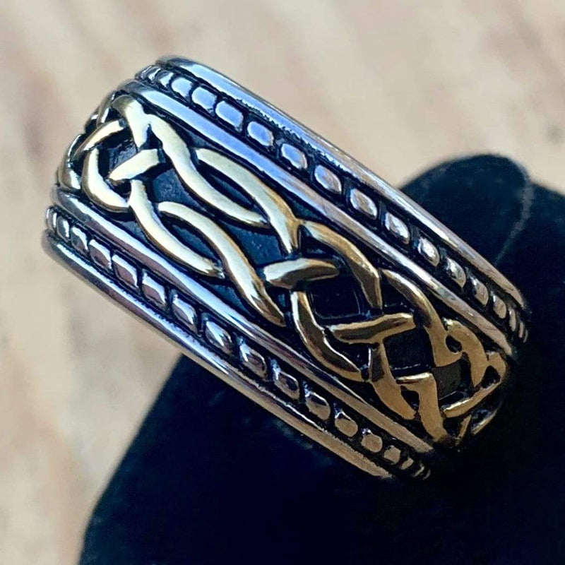Sanity's Band Collection - "Viking Celtic" Ring - Gold & Silver  - Sizes 7-15 - R97 Ring Biker Jewelry Skull Jewelry Sanity Jewelry Stainless Steel jewelry