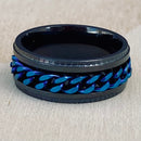 Sanity Jewelry Skull Ring Sanity’s Band Ring Collection - Black & Blue Spinner - Sizes 6-14 - R165