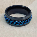 Sanity Jewelry Skull Ring Sanity’s Band Ring Collection - Black & Blue Spinner - Sizes 6-14 - R165