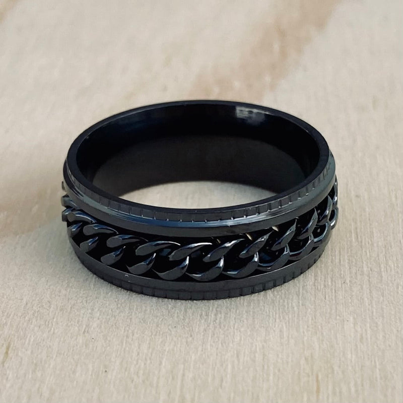 Sanity Jewelry Skull Ring Sanity’s Band Ring Collection - Black Spinner - Sizes 7-14 - R166