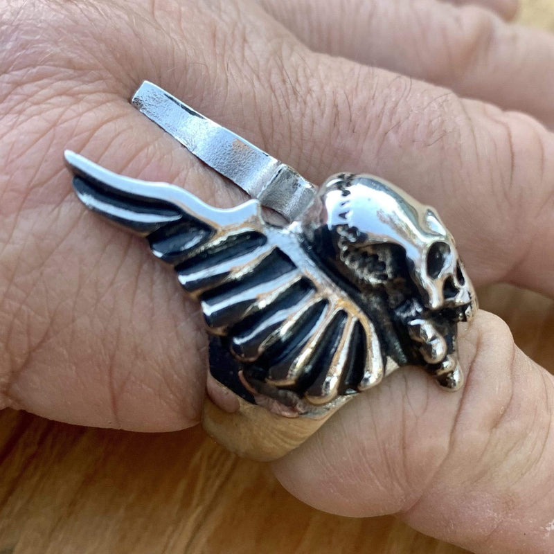 Skull and Angel Wings - "Gargoyle Ring" - Sizes 8-16 - R62 Ring Biker Jewelry Skull Jewelry Sanity Jewelry Stainless Steel jewelry