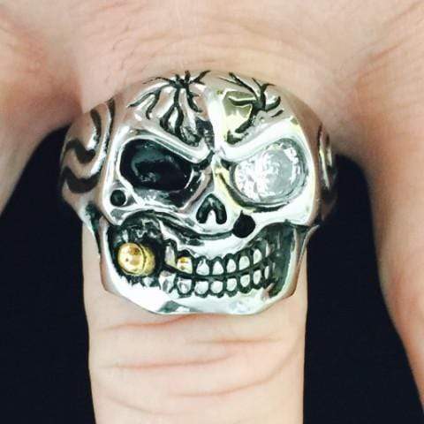 Skull Biker Ring with Glass Eye - Sizes 5-18 - R63 Skull Ring Biker Jewelry Skull Jewelry Sanity Jewelry Stainless Steel jewelry