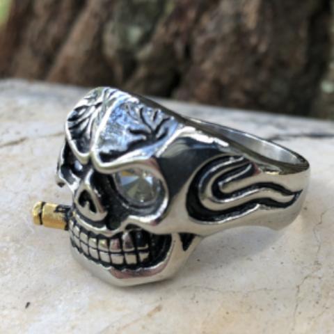 Skull Biker Ring with Glass Eye - Sizes 5-18 - R63 Skull Ring Biker Jewelry Skull Jewelry Sanity Jewelry Stainless Steel jewelry