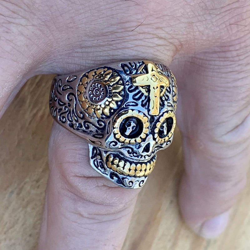 Skull Ring - Sugar Skull - Sizes 6-19- R64 Skull Ring Biker Jewelry Skull Jewelry Sanity Jewelry Stainless Steel jewelry