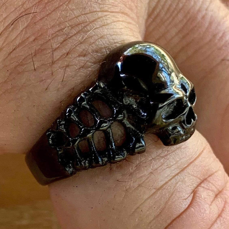 Skull Ring with Bones - Black Matte - Sizes 5-18 - R65 Skull Ring Biker Jewelry Skull Jewelry Sanity Jewelry Stainless Steel jewelry