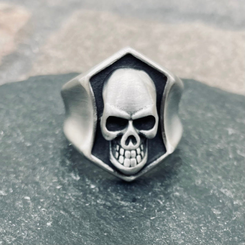 SANITY JEWELRY® Skull Ring Skull & Shield Ring - Brushed Stainless Steel - Sizes 6-16 - R226