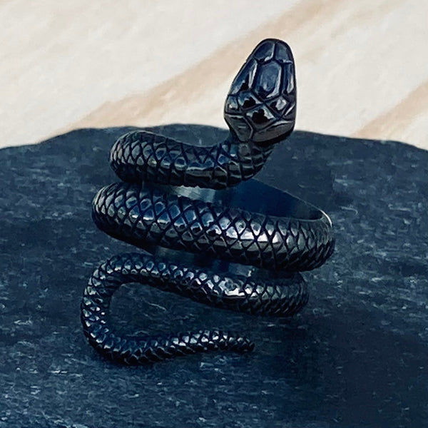 Sanity Jewelry Skull Ring Snake Ring - Black - Sizes 6-13 - R132