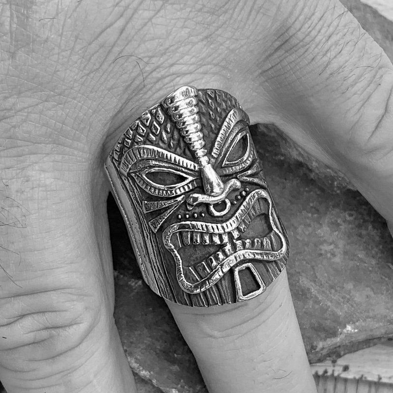 Tiki Ring - The Polynesian - Sizes 10-17 - R120 Skull Ring Biker Jewelry Skull Jewelry Sanity Jewelry Stainless Steel jewelry