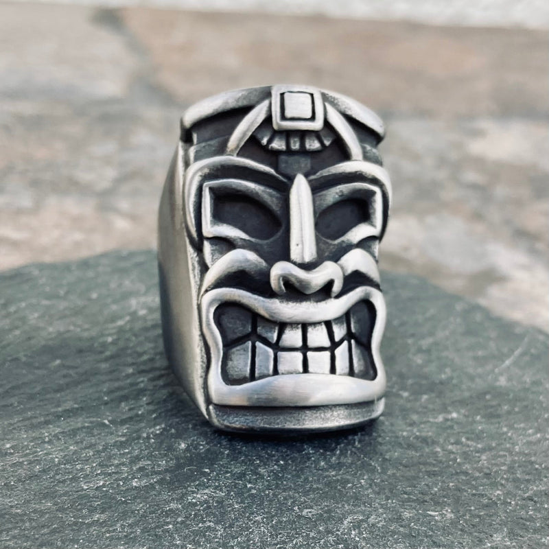 Sanity Jewelry Skull Ring Tiki Ring - Tiki Man Skull - Sizes 10-17  - R201