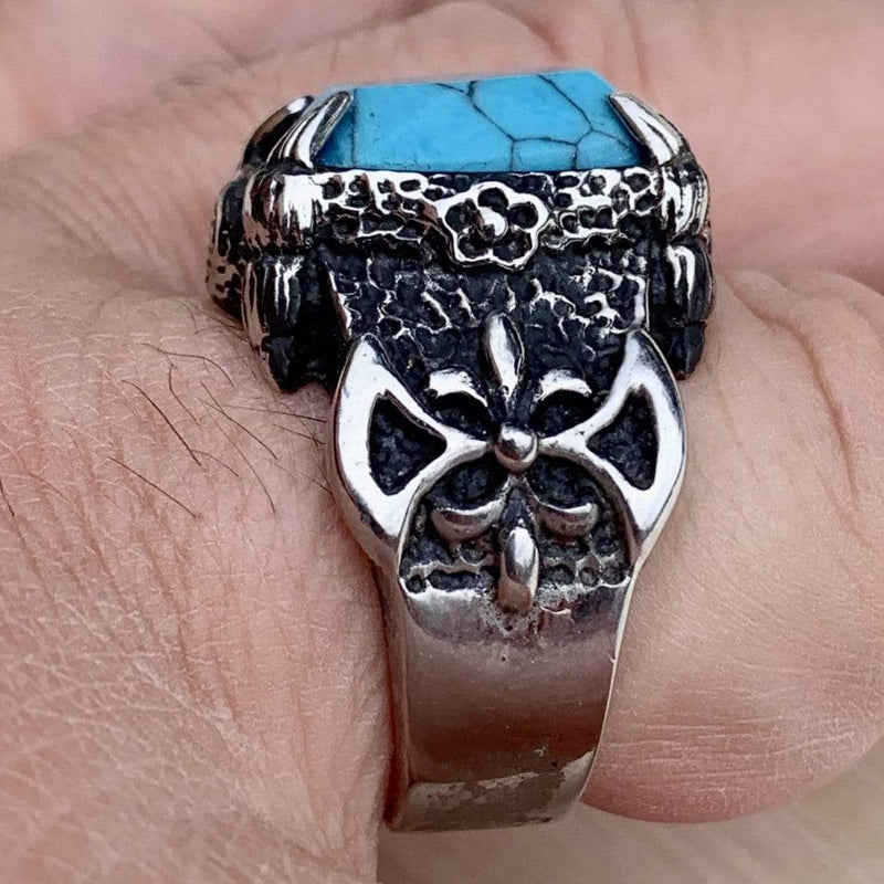 "Turquoise Ring Collection" - Double Axe - Sizes 9-16 - R76 Ring Biker Jewelry Skull Jewelry Sanity Jewelry Stainless Steel jewelry