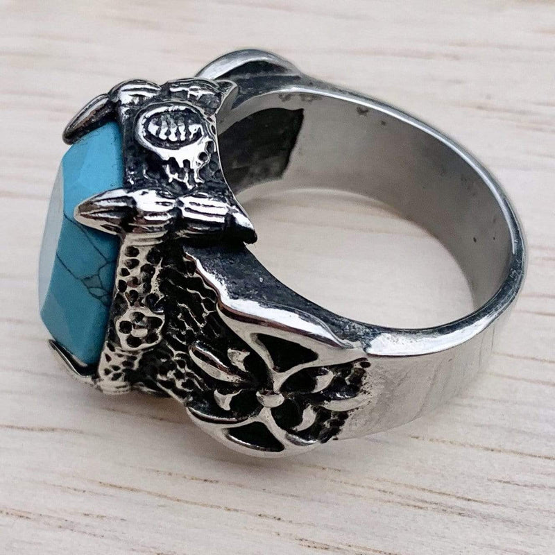 "Turquoise Ring Collection" - Double Axe - Sizes 9-16 - R76 Ring Biker Jewelry Skull Jewelry Sanity Jewelry Stainless Steel jewelry