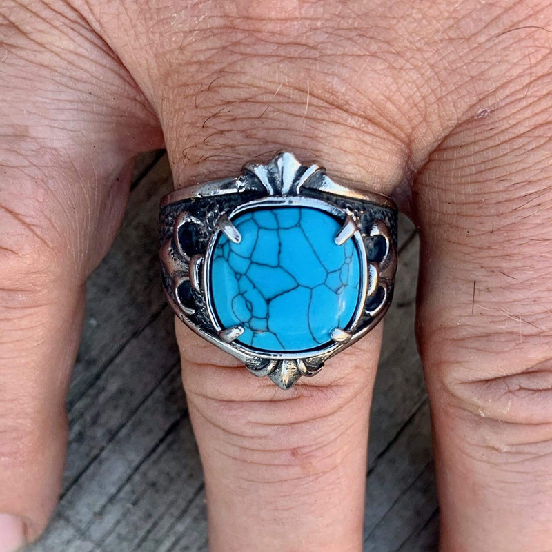 "Turquoise Ring Collection" - Fleur-di-lis - Sizes 8-17 - R77 Skull Ring Biker Jewelry Skull Jewelry Sanity Jewelry Stainless Steel jewelry
