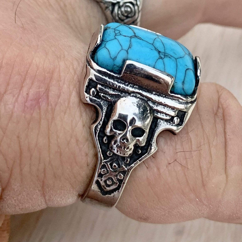 "Turquoise Ring Collection" -  Skull - Sizes 9-17 - R104 Skull Ring Biker Jewelry Skull Jewelry Sanity Jewelry Stainless Steel jewelry