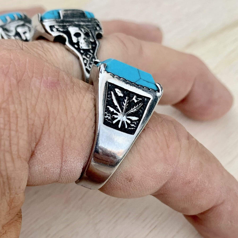 "Turquoise Ring Collection" - Weed Ring - Sizes 7-17 - R125 Skull Ring Biker Jewelry Skull Jewelry Sanity Jewelry Stainless Steel jewelry