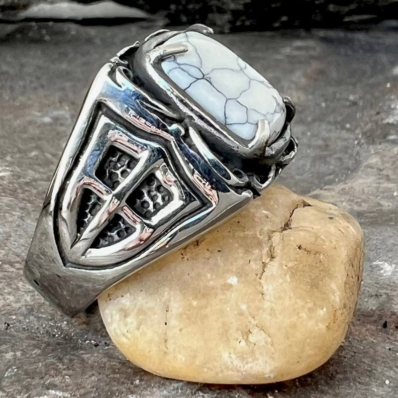 Sanity Jewelry Skull Ring "White Stone" - Crusader - Sizes 8-16 - R74