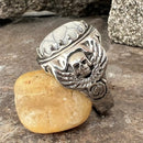 Sanity Jewelry Skull Ring "White Stone" - Skull & Angel Wings - Sizes 8-16 - R137