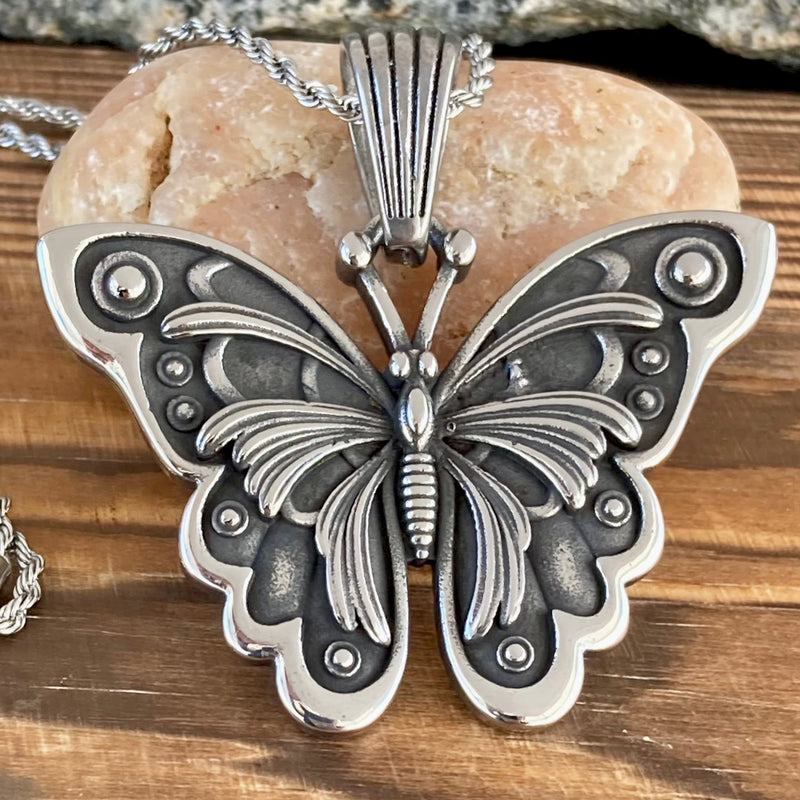 SANITY JEWELRY® Stainless Steel - Butterfly Pendant & Classic Rope Necklace or Omega - PEN307