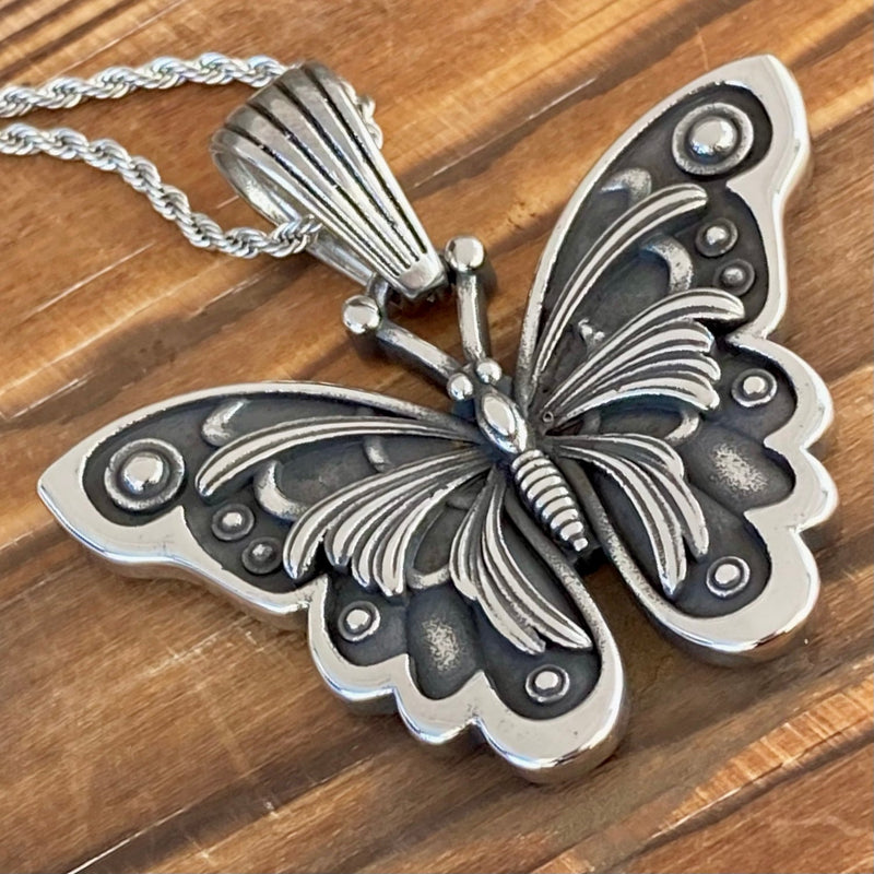 SANITY JEWELRY® Stainless Steel - Butterfly Pendant & Classic Rope Necklace or Omega - PEN307