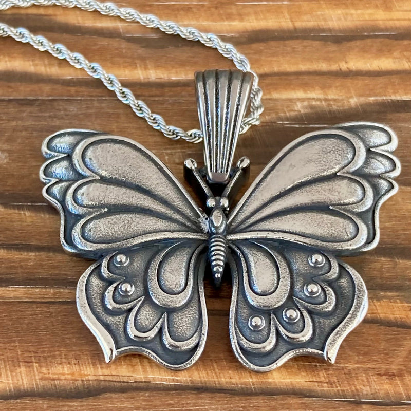 Sanity Jewelry Stainless Steel - Monarch Butterfly Pendant & Classic Rope Necklace or Omega - PEN305