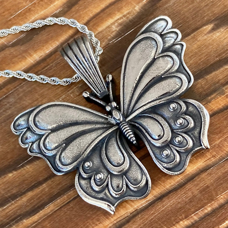 Sanity Jewelry Stainless Steel - Monarch Butterfly Pendant & Classic Rope Necklace or Omega - PEN305