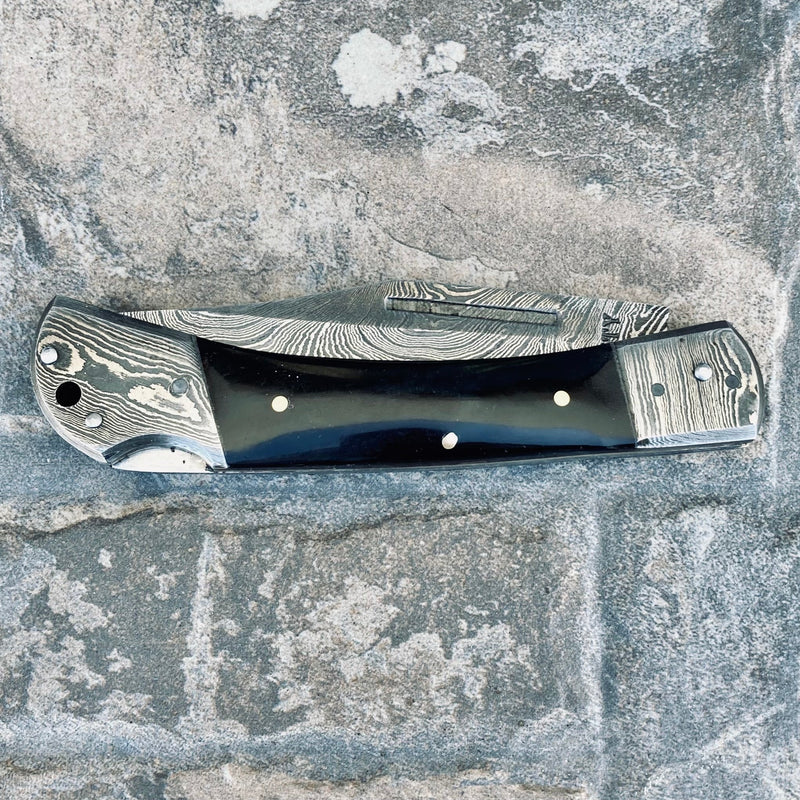 Sanity Jewelry Steel Folding - Damascus - Buffalo Horn - 4.75 inch - FL08