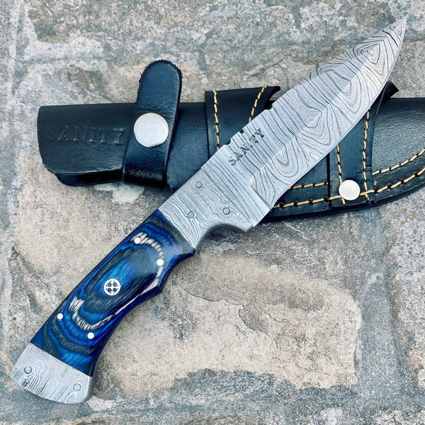 Sanity Jewelry Steel Lucky Luciano - Damascus Steel - Blue & Black Wood - 8.5 inch - LL07