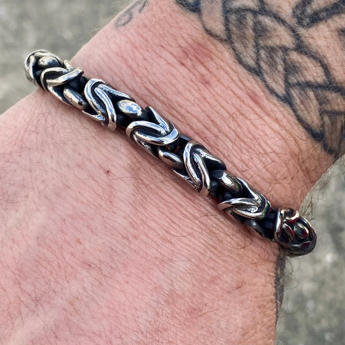 Viking Knit Woven Sterling Silver Bracelet With outlet Larvikite and Hawk's Eye Accents | 8.5 Inches Long