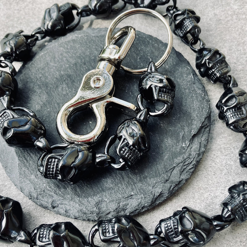HELLRIDE - SKULL WALLET CHAIN - GALVANIZED STAINLESS STEEL FINISH Wallet Chain Biker Jewelry Skull Jewelry Sanity Jewelry Stainless Steel jewelry
