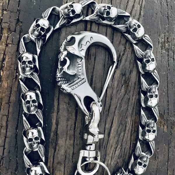 "Road Warrior" Skull Wallet Chain- Links made of Skulls Wallet Chain Biker Jewelry Skull Jewelry Sanity Jewelry Stainless Steel jewelry