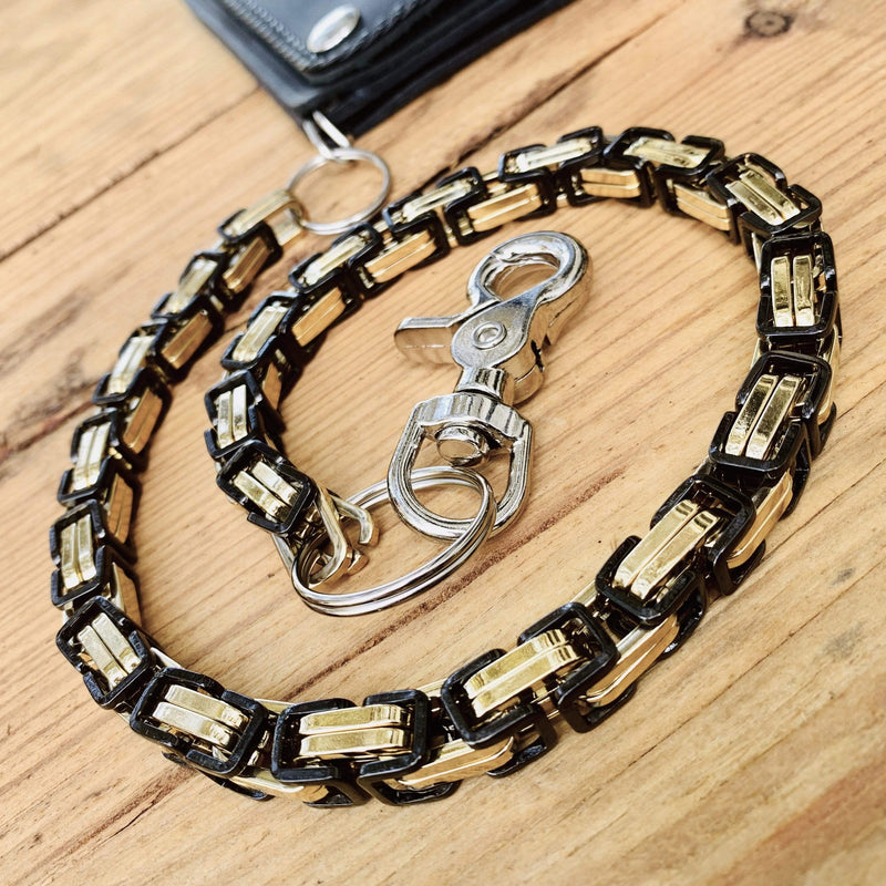 Wallet Chain - Black & Gold Stainless - Daytona Beach Deluxe 1/4 inch wide Wallet Chain Biker Jewelry Skull Jewelry Sanity Jewelry Stainless Steel jewelry