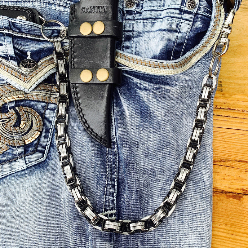 Sanity Jewelry Wallet Chain Wallet Chain - Black & Silver Stainless - Daytona Beach Heritage 1/2 inch wide