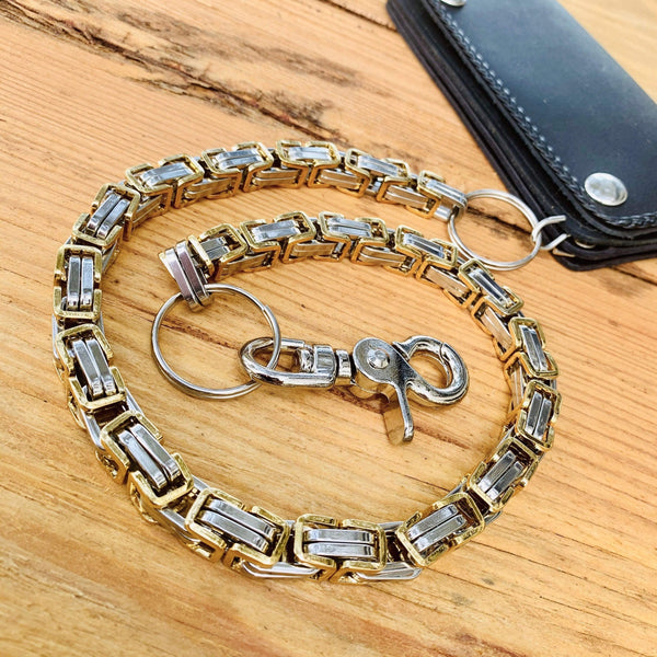 Wallet Chain - Gold & Silver - Daytona Beach Heritage 1/2 inch wide Wallet Chain Biker Jewelry Skull Jewelry Sanity Jewelry Stainless Steel jewelry